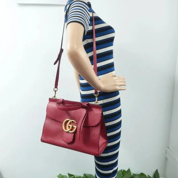 100% Authentic GUCCI GG Marmont Red Leather Satchel 922-12524 - Picture 12 of 12